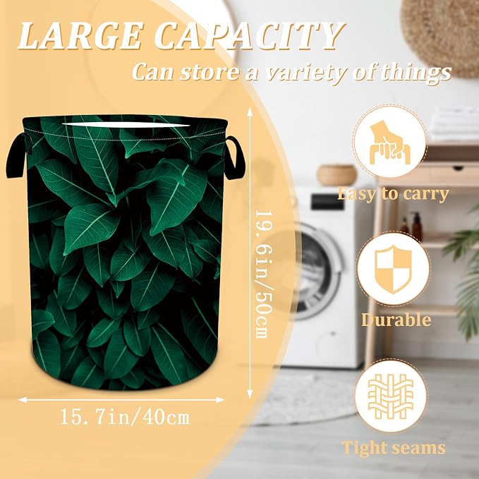Tropical Leaves Laundry Basket, Plants Laundry Hamper Foldable Waterproof - Image 2