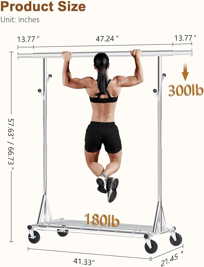 Hoctieon 1-Minute Assembly Clothes Rack, 480 lbs Heavy Duty Rolling Clothing - Image 9