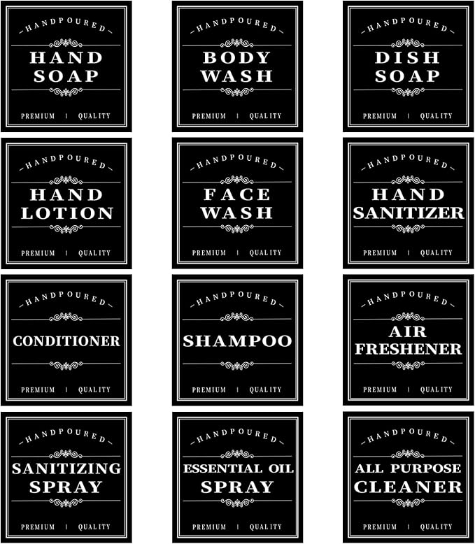 12Pcs Black Waterproof Minimalist Bathroom Bottle Labels Removable Organization by UHEYHOME