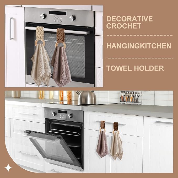 Tioncy 4 Pcs Kitchen Dish Towel Holder Boho Handmade Crochet Hanging Towels - Image 7