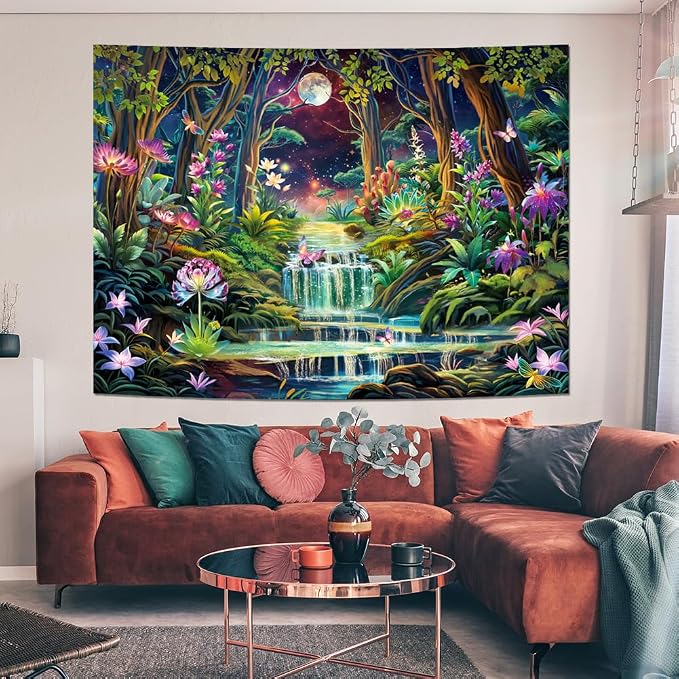 Leofanger Blacklight Fantasy Forest Tapestry Aesthetic Moon Tapestry UV - Image 4