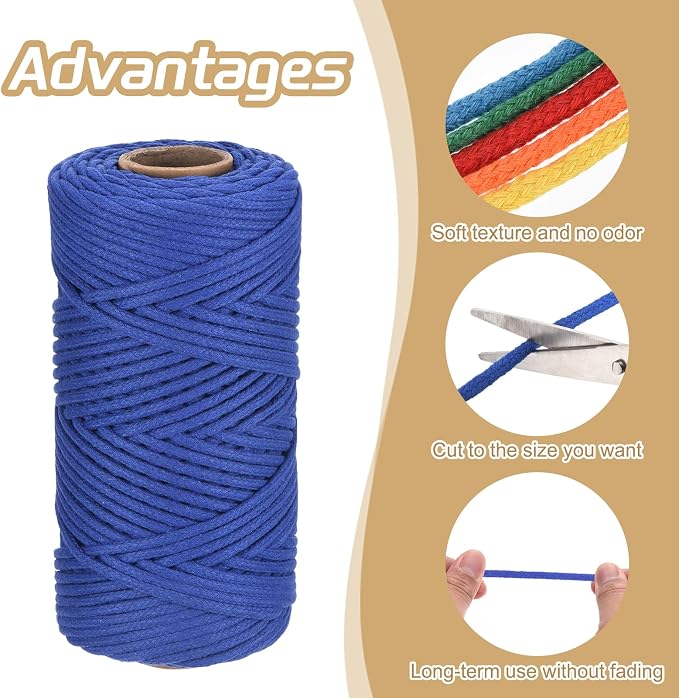 Rebower Macrame Cord 4mm x 109 Yard, Natural Cotton Macrame Rope Twisted - Image 3