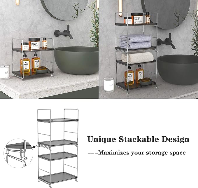 2-Tier Bathroom Organizer Countertop Storage Shelf, Vanity Tray Cosmetic - Image 3