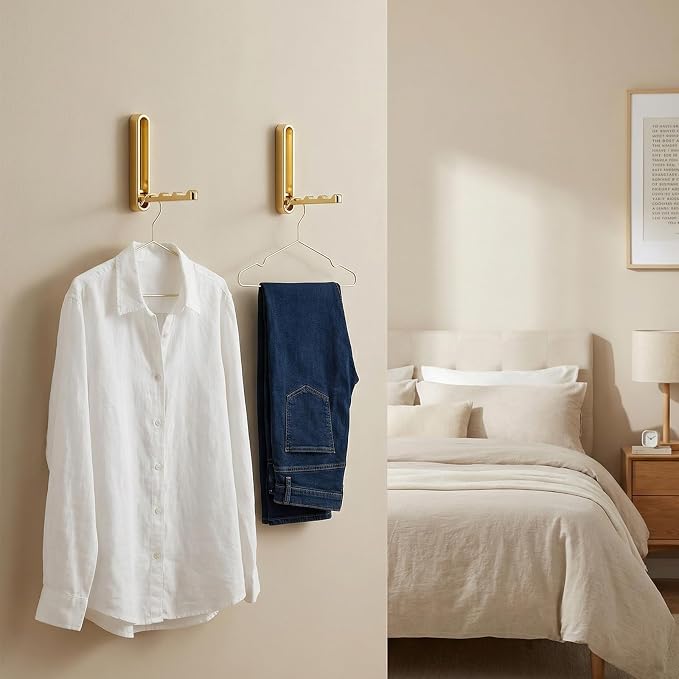 2 Pcs Extended Folding Coat Hooks Wall Mounted, 4.33 in Gold Foldable Wall - Image 7