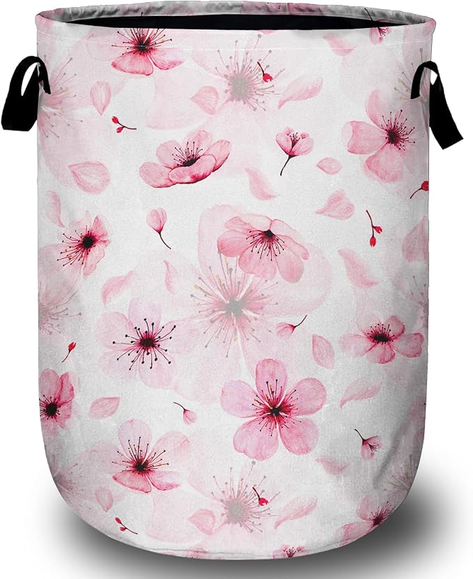 Watercolor Cherry Blossom Laundry Basket, Foldable Pink Flower Laundry Hamper by Unknown