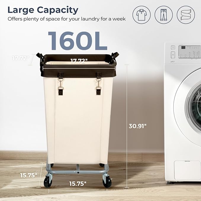 STO STO Laundry Hamper with Wheels, 160L Rolling Laundry Sorter Cart with Heavy - Image 4