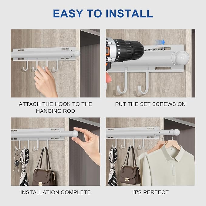 12 inch valet rod, extendable and pull-out wardrobe pole - Image 3