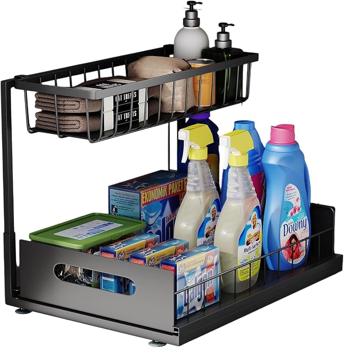 Under Sink Organizer, 2 Tier Pull-Out Cabinet Storage Shelf, Rust-Resistant by UINOFLE