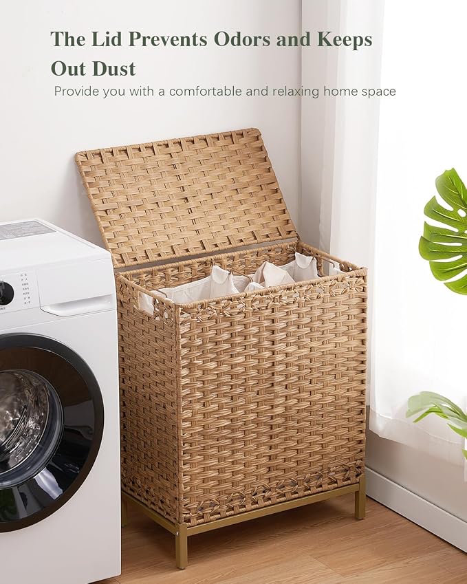 Laundry Hamper with Lid, 112 L Handwoven Rattan Wicker Laundry Basket, 2 - Image 7
