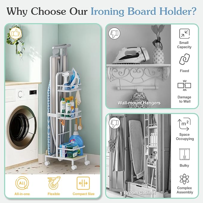 Ironing Board Hanger, Iron and Ironing Board Holder No Wall Mount, Laundry Room - Image 4