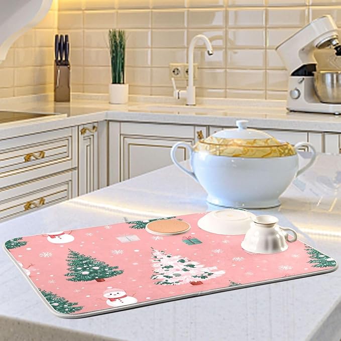 Christmas Tree with Snowman Dish Drying Mat Super Absorbent Drying Mat 16x18 - Image 6