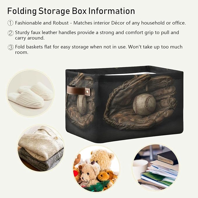 Baseball Glove Dark Pattern Rectangular Storage Bin Basket - Image 5