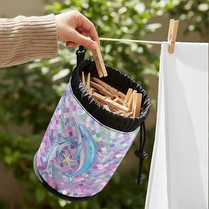 Clothespin Bag Holder Outside, Mermaid Scale Dolphin Multiple Hanging Methods - Image 4