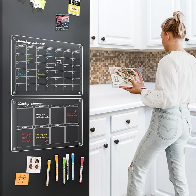 WALGLASS Acrylic Calendar for Fridge, Monthly Clear Acrylic Magnetic Dry Erase - Image 5