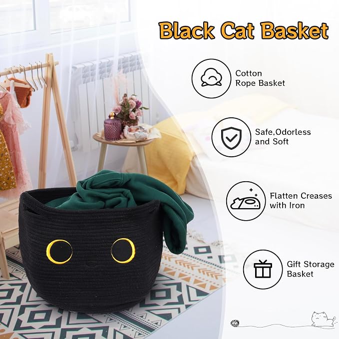 Cute Black Cat Round Basket - Image 4