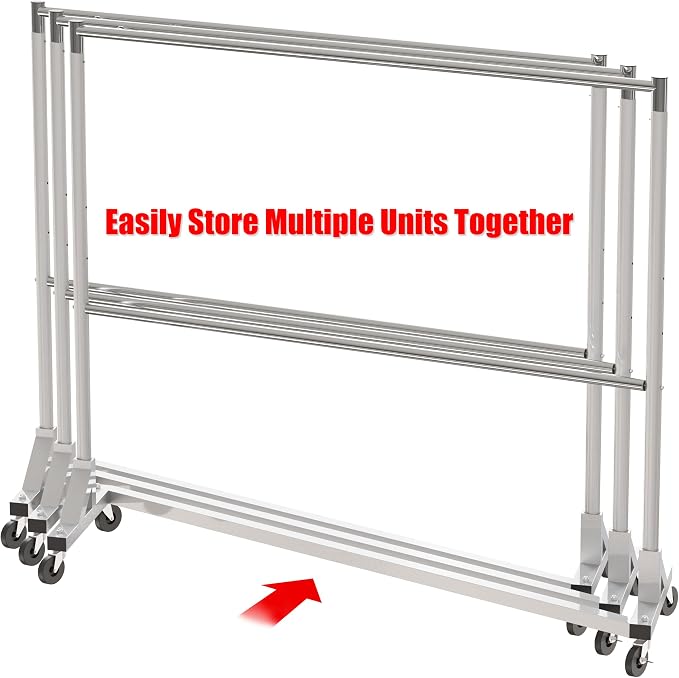 Simple Houseware Commercial Grade Z-Base Double Rod Garment Rack, 600lb Load - Image 8