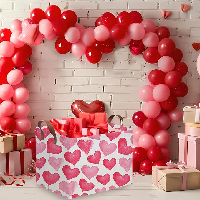 Rectangular Pink Valentine's Day Gift Basket, Love Heart Room Decor - Image 4