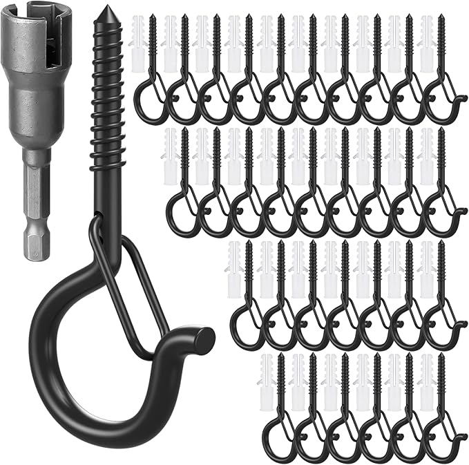 32Pcs Q-Hanger Hooks with Safety Buckle, Windproof Screw Hooks by GIPTIME