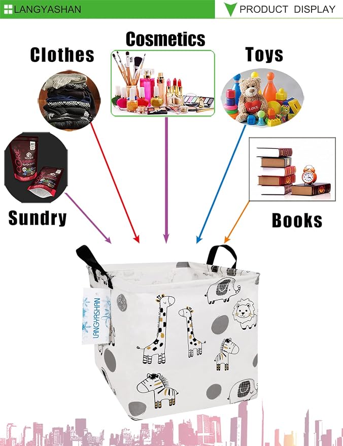 LANGYASHAN Square Storage Baskets Waterproof Canvas Children Laundry Nursery - Image 3