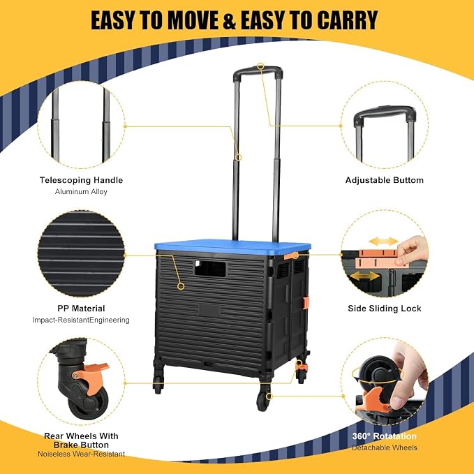 Foldable Utility Cart Folding Portable Rolling Crate Handcart Handcart Shopping - Image 4