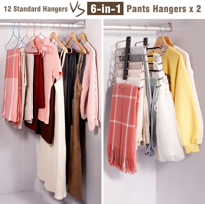 Space Saving 6 Tier Pant Hangers, Stainless Steel, 2 Pack - Image 6