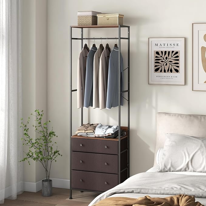 LOKO Clothes Rack with 3 Fabric Drawers, Freestanding Closet Organizer - Image 2