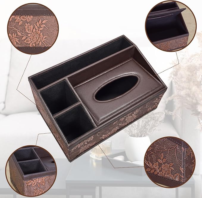 Marte Vanci Leather Tissue Box Cover Rectangular Multifunctional Tissue Holder - Image 3