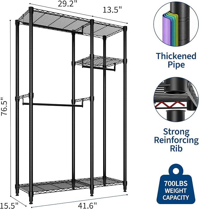 Freestanding Clothes Rack for Hanging Clothes, Heavy Duty Garment Rack Loads - Image 2