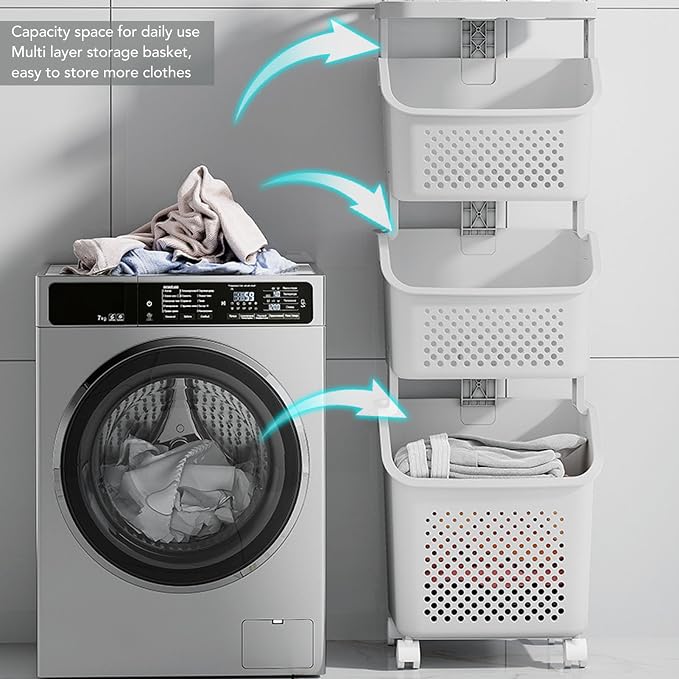 Bathroom Laundry Basket Cart, Stackable Rolling Laundry Hamper - Image 7