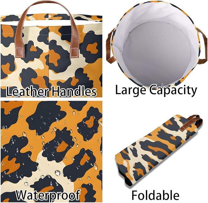 Leopard Print Laundry Hamper Waterproof Collapsible Basket - Image 3
