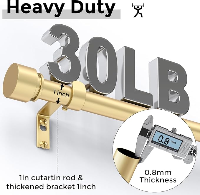 Gold Long Curtain Rod for Windows 72 to 144 Inch, Heavy Duty 1" Diameter - Image 3