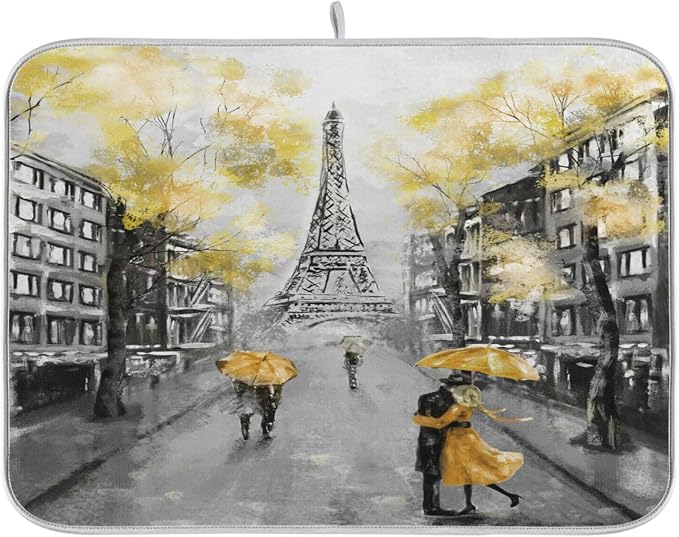 Stylish Romantic Paris Streetscape Eiffel Tower Painting Absorbent Dish Drying by Unknown