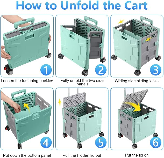 Foldable Shopping Utility Cart Portable Rolling Crate Handcart - Image 5