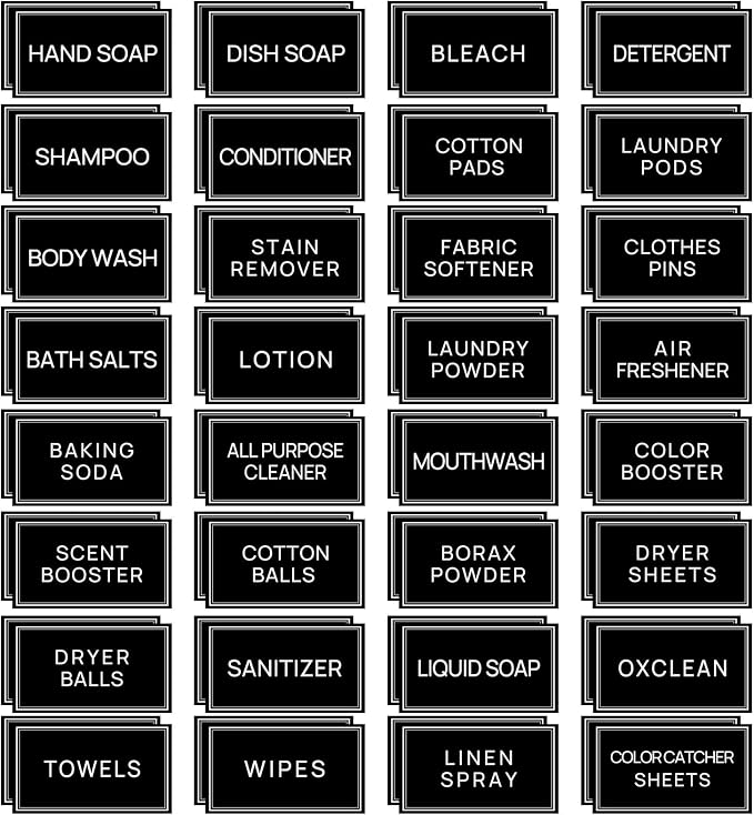 64 PCS Laundry Labels for Jars, Minimalist Laundry Room and Bathroom Label by HVSWLY
