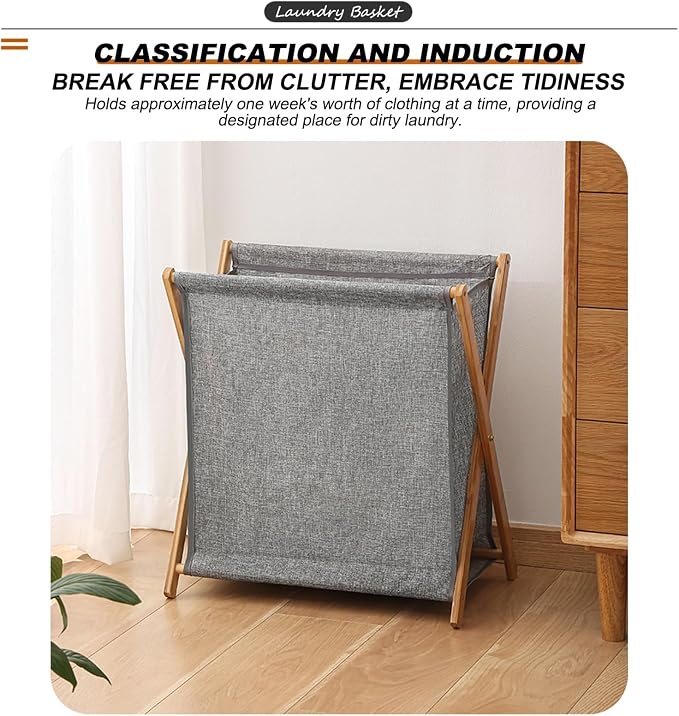 Large-Capacity Foldable Laundry Basket Freestanding Laundry Hamper Nan Bamboo - Image 5
