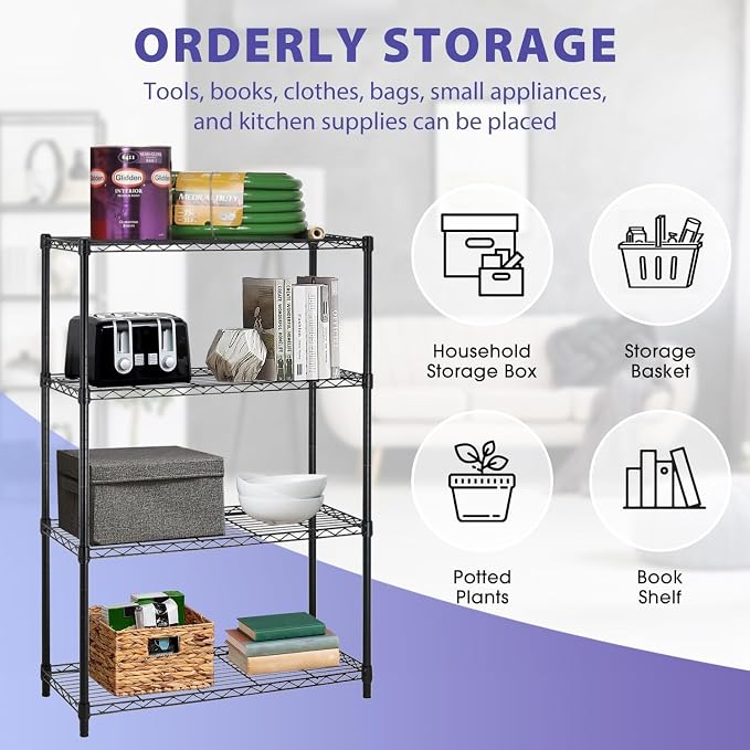 Meet perfect 4-Tier Heavy Duty Wire Shelving Unit, 1000 lbs Total Capacity - Image 6