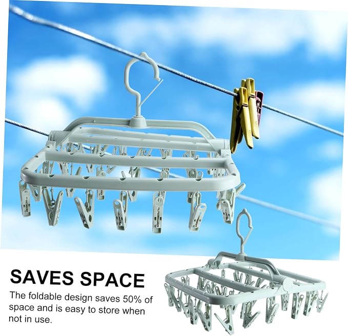 Children's Laundry Clips Rack Plastic Hangers 32 Clips Socks Underwear Drying - Image 6
