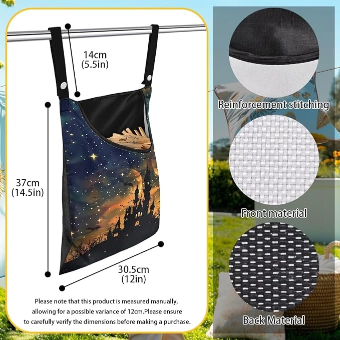 Halloween Castle Print Clothespin Bag Laundry Hanging Storage Organizer - Image 7