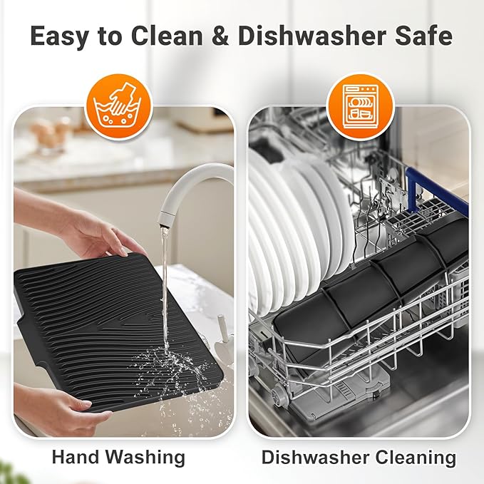 Silicone Dish Drying Mat for Kitchen Counter, Non-Slip Drain Pad, Dish Drying - Image 5