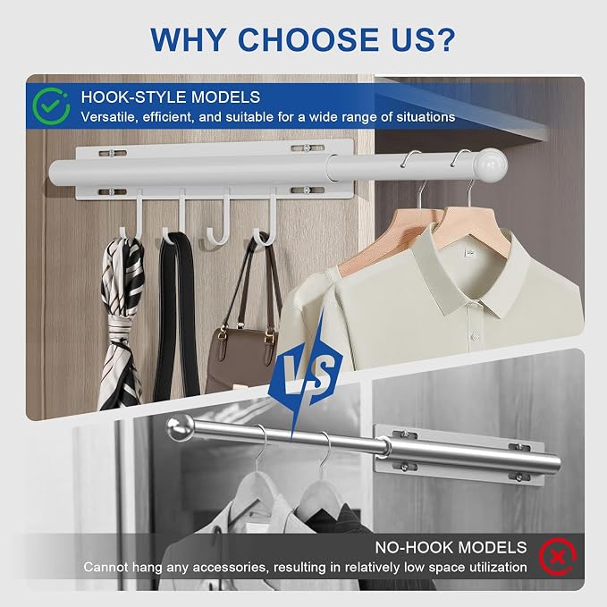 12 inch valet rod, extendable and pull-out wardrobe pole - Image 2