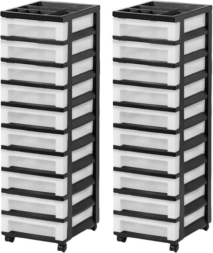 IRIS USA 2 Pack 10-Drawer Plastic Rolling Storage Cart Organizer by IRISUSA