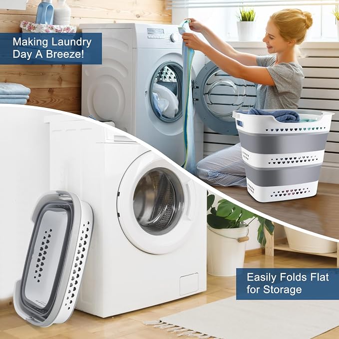Collapsible Laundry Baskets Foldable Pop Up Laundry Hamper Plastic - Image 2