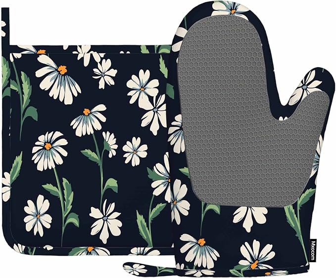 Mxocom Cute Daisy Print Oven Mitts and Pot Holders Sets Summer Garden Spring by Mxocom