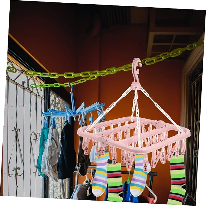 Foldable Drying Rack with Clips Space-Saving Plastic Clip Laundry Hanger - Image 2