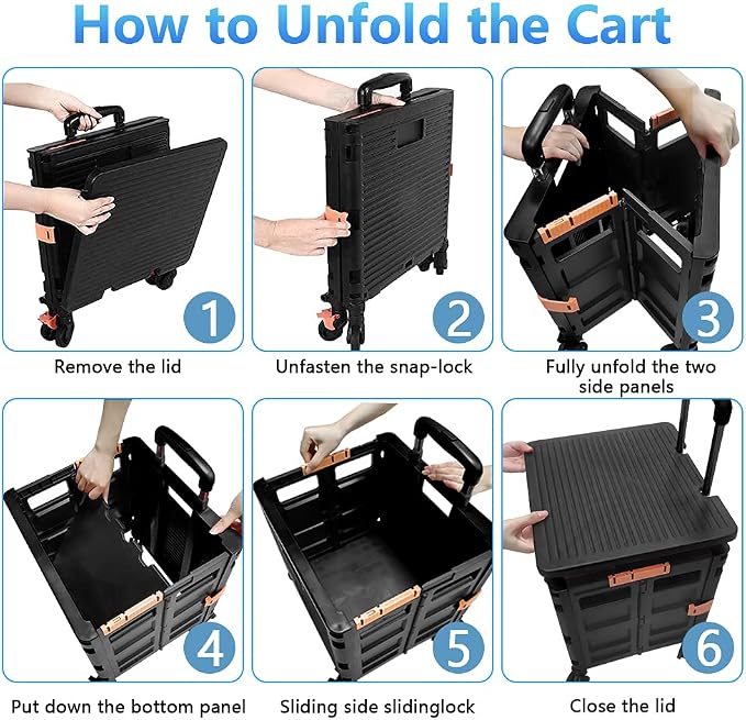 FELICON SELORSS Foldable Utility Cart Folding Portable Rolling Crate Handcart - Image 4