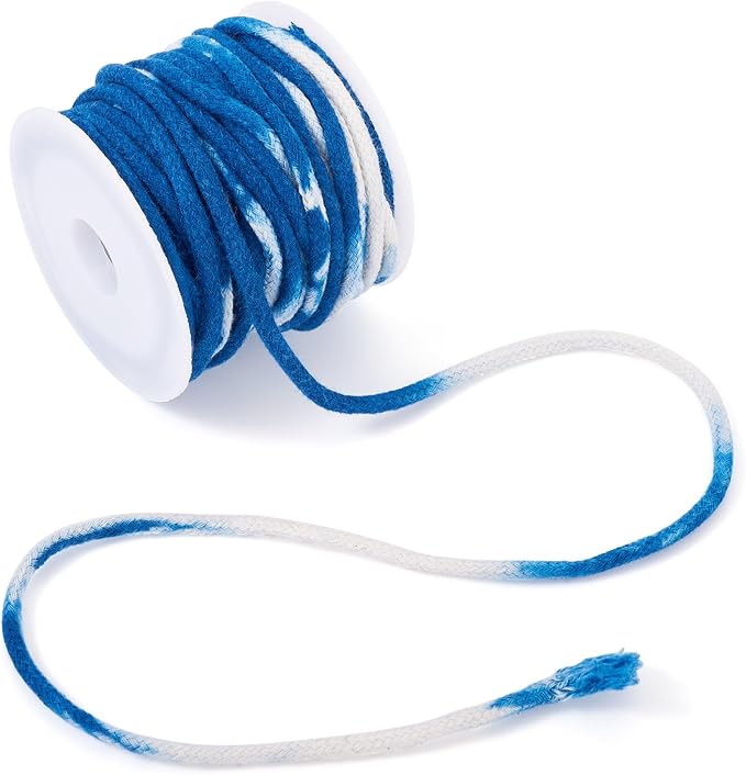 FASHEWELRY 5.46 Yards Natural Macrame Cotton Cord Marine Blue Tie-Dyed Braided - Image 7