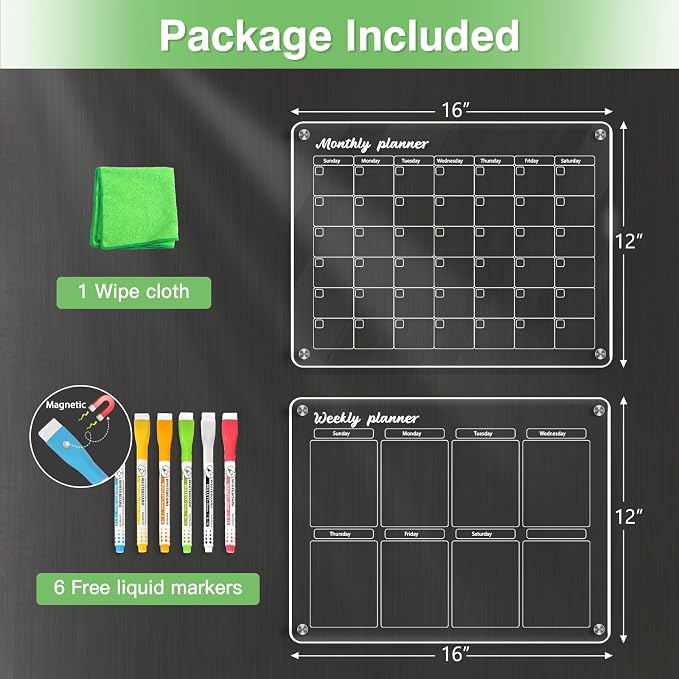 WALGLASS Acrylic Calendar for Fridge, Monthly Clear Acrylic Magnetic Dry Erase - Image 3