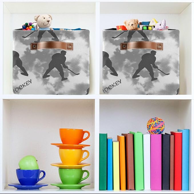 Pfrewn Storage Basket Bins Foldable Laundry Hamper Toy Hockey Player Pattern - Image 7