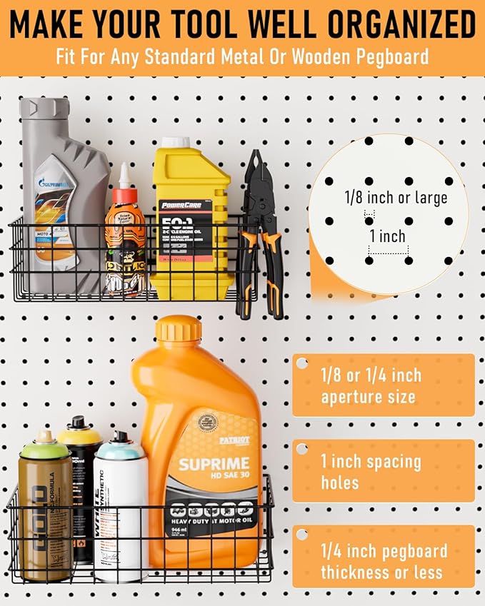 INCLY 4 Pack Pegboard Baskets Bins Set, 4 Size Square Style Black Metal Wire - Image 6