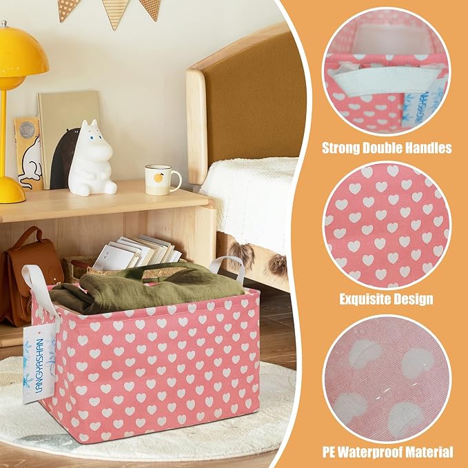 LANGYASHAN Rectangular Storage Bin Collapse Canvas Fabric Cartoon Storage Basket - Image 3